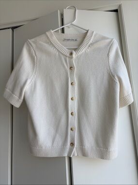 Abercrombie & Fitch Cream Short-Sleeve Button Front Cardigan